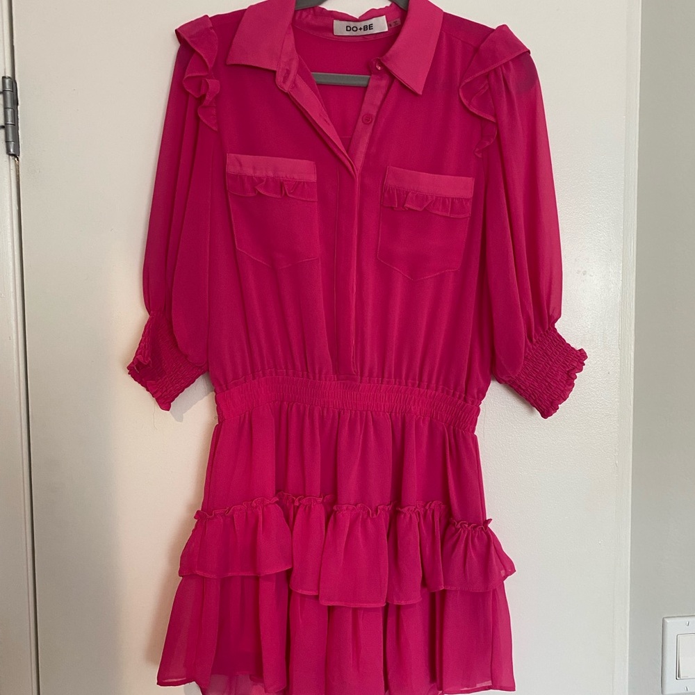DO+BE Pink Ruffled Tiered Mini Dress with Polo Collar